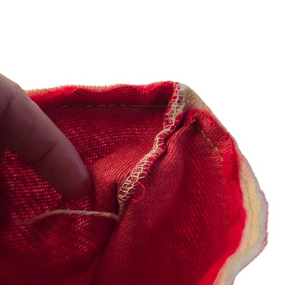 Vintage 60s 70s Red Fuzzy Christmas Stockings Set of 2 Sherpa & Trimmed Cuff MCM - Picture 7 of 7